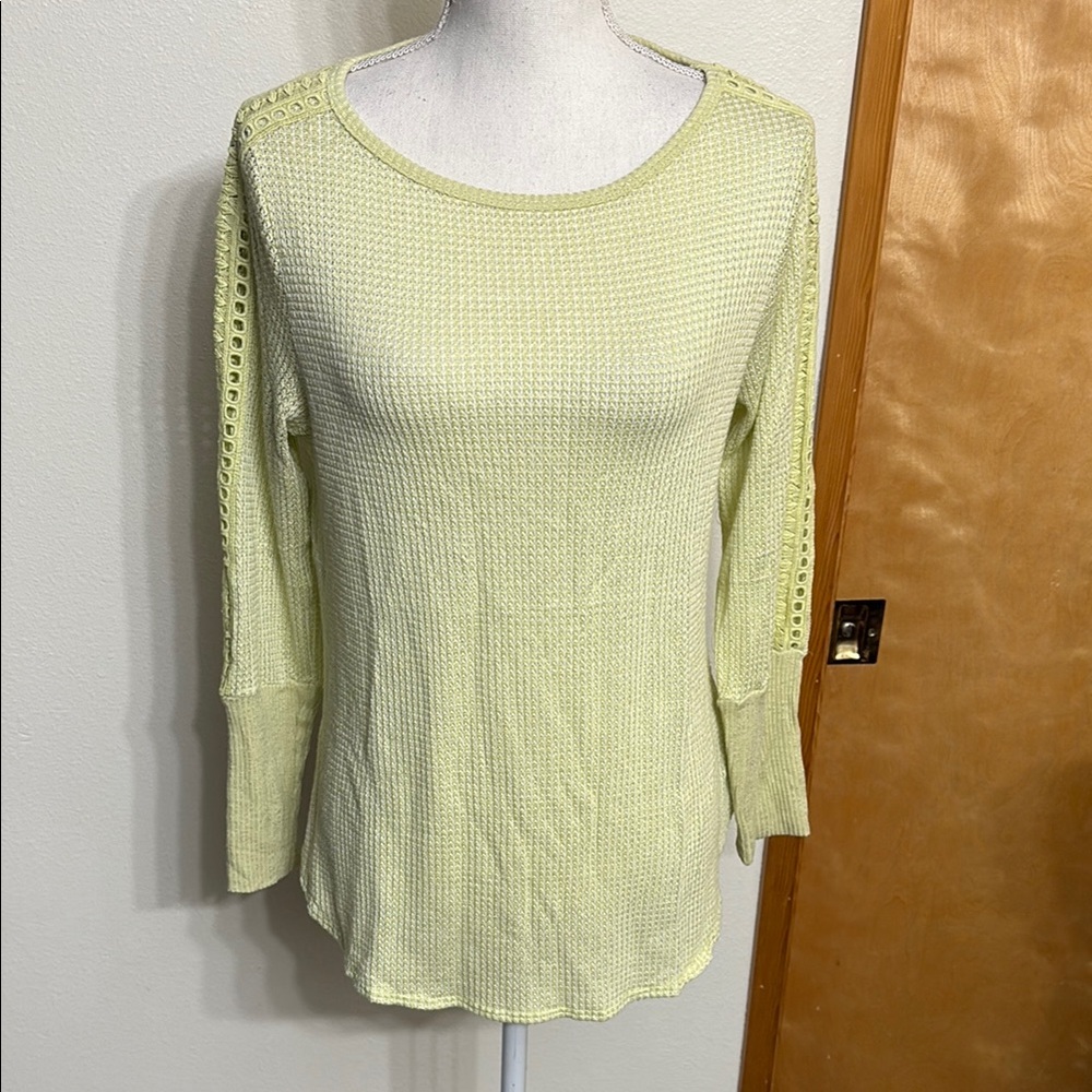 NWT Soft Surroundings Lime Green Long Sleeve Knit Sweater Top Size Petite Small